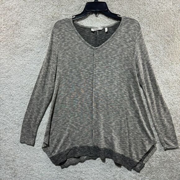 Soft Surroundings Tunic Top Women's Medium Gray V-Neck Sharkbite Hem Long Sleeve - Picture 1 of 9